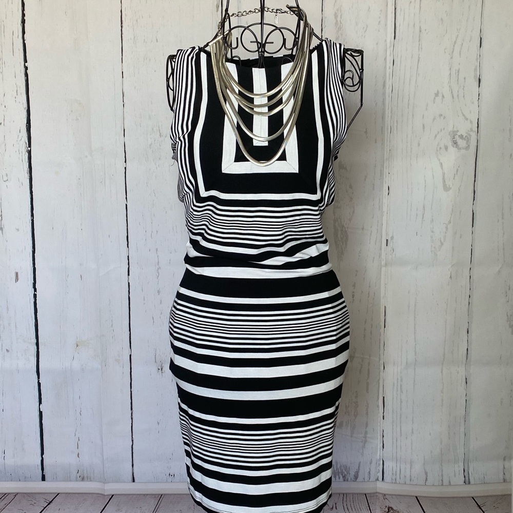 Bebe black and white stripes dress